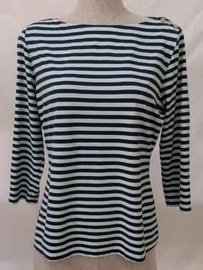 J. McLaughlin Wavesong Navy/ Pale Mint Striped Top